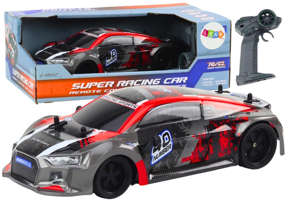 RC auto na diaľkové ovládanie 1:18 gumové driftovacie kolesá červená