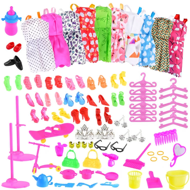 E-shop JOKO Sada Oblečenia pre bábiku Barbie + topánky módne doplnky kolobežka skateboard sada na varenie sada na upratovanie