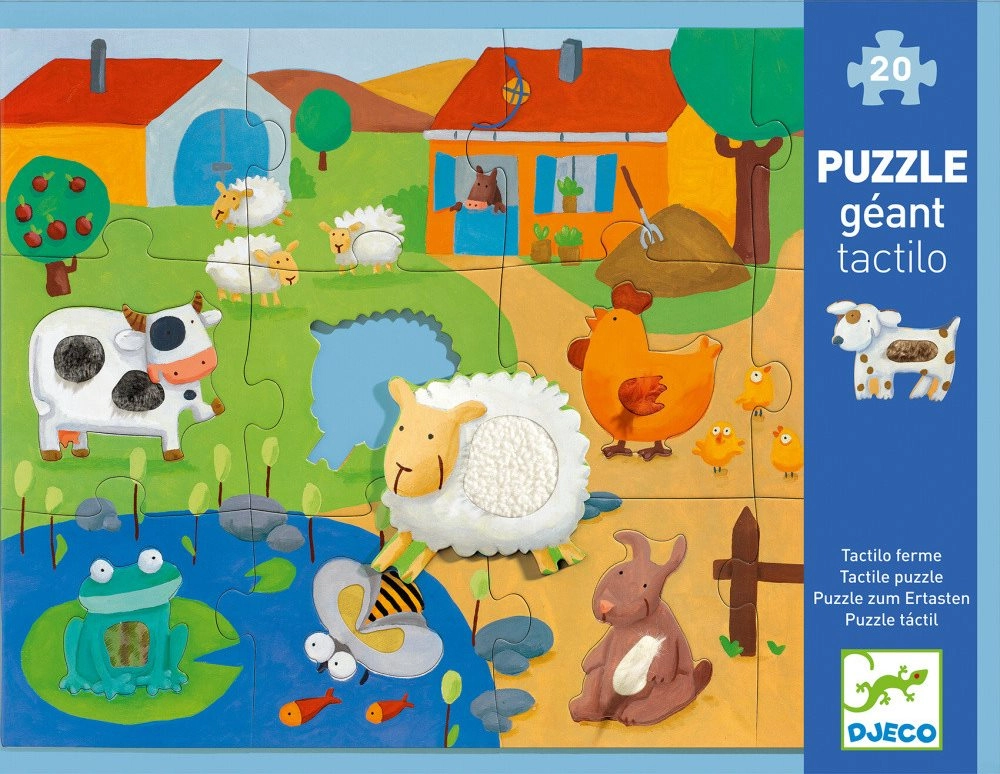 E-shop Djeco obrovské puzzle Farma s rozličnými plochami na rozvíjanie hmatu