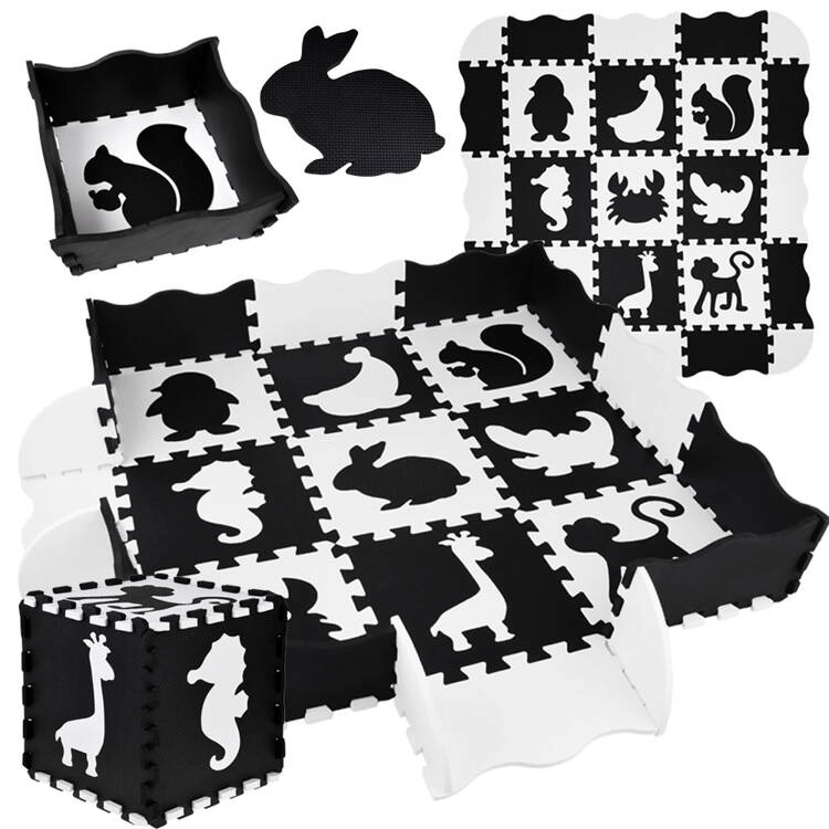 E-shop PENOVÉ PUZZLE – KONTRASTNÁ DETSKÁ PODLOŽKA ZVIERATÁ 120 × 120 cm