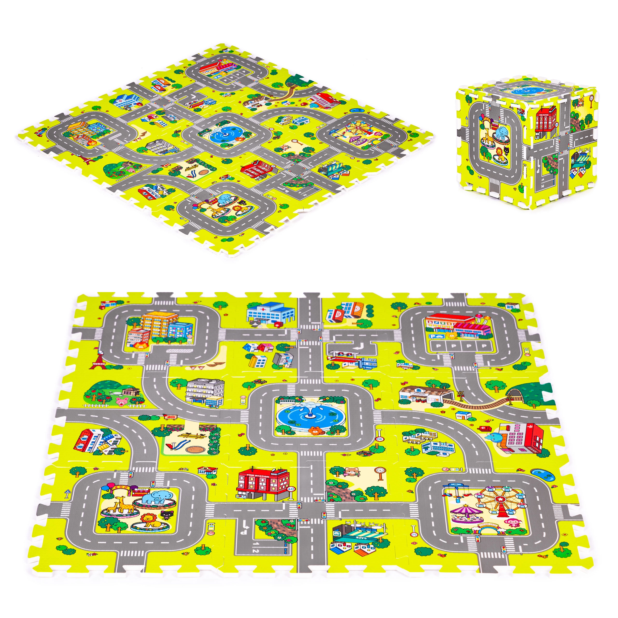 E-shop Iplay Penová podložka pre deti mesto 9 prvkov 90,5x90,5cm