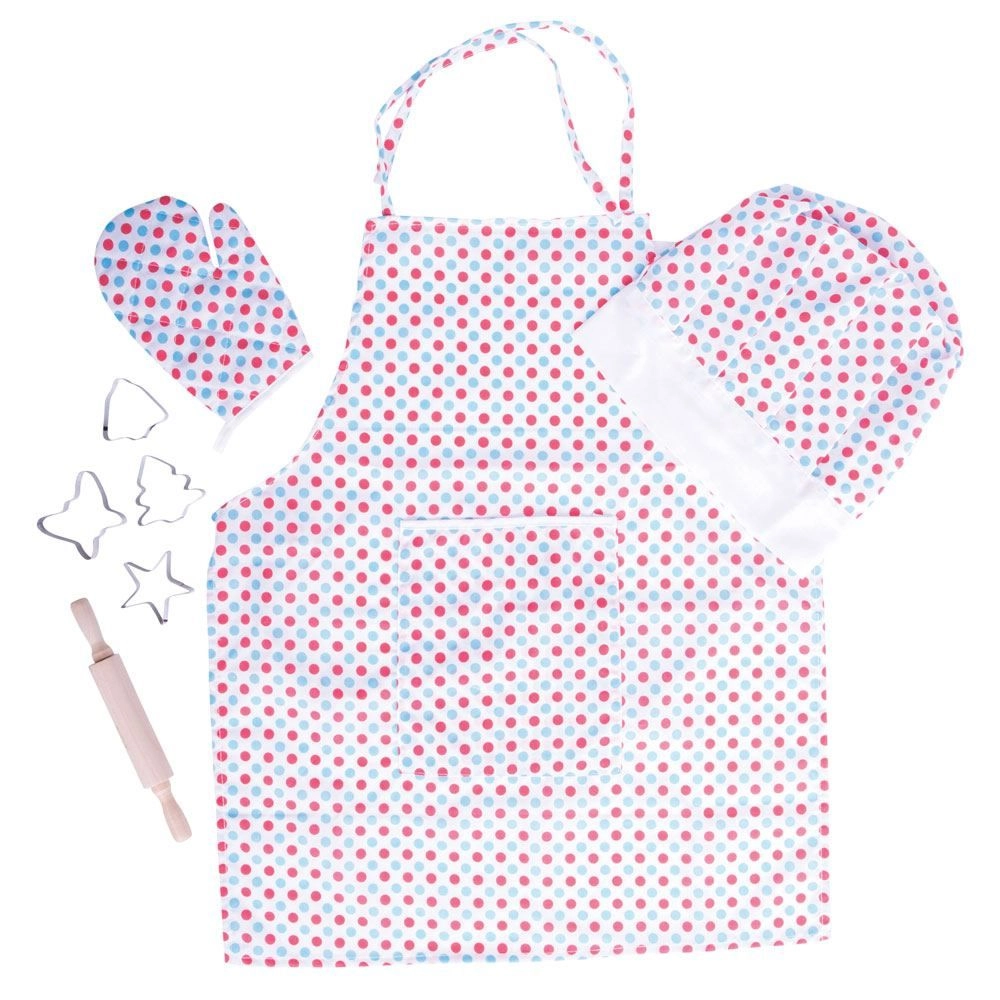 E-shop Bigjigs Kuchaský set se zástěrou s puntíky