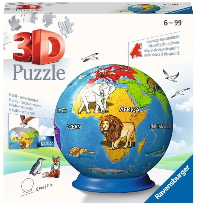 E-shop Ravensburger 3D puzzleball globus se zvířaty anglický 72 ks