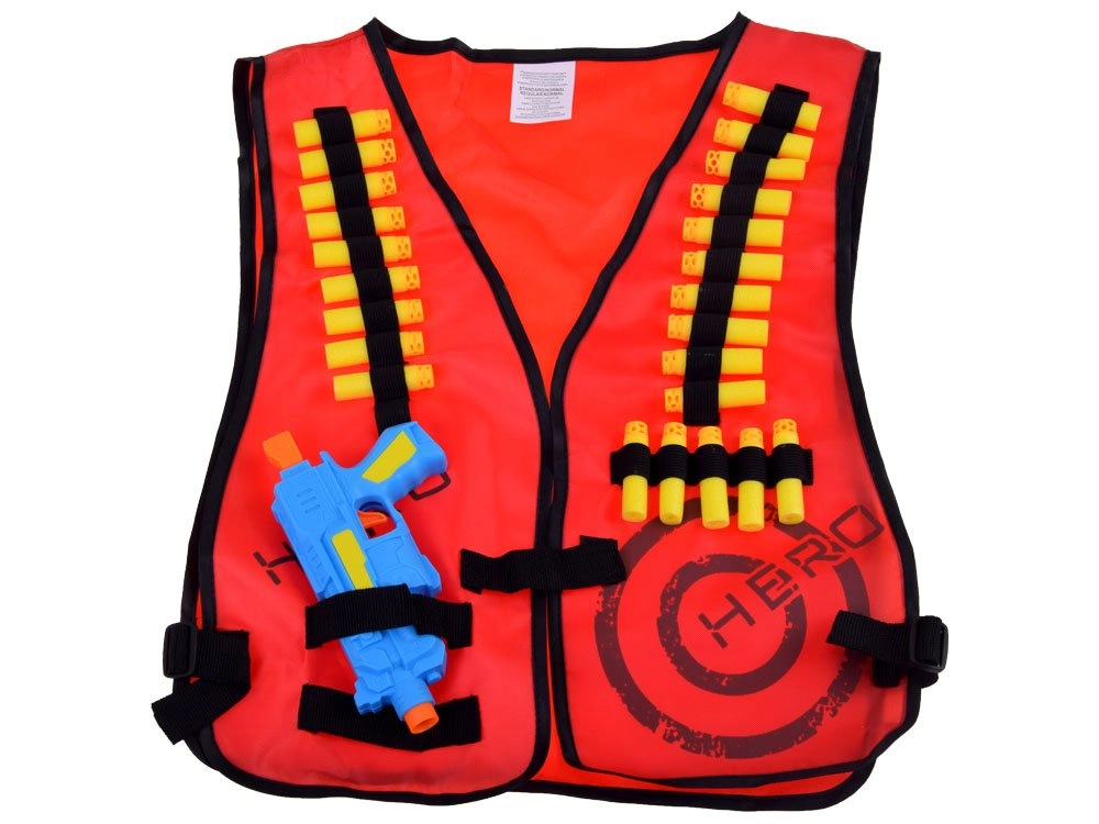 Nerf bojová vesta s pištoľou a nábojmi - červená