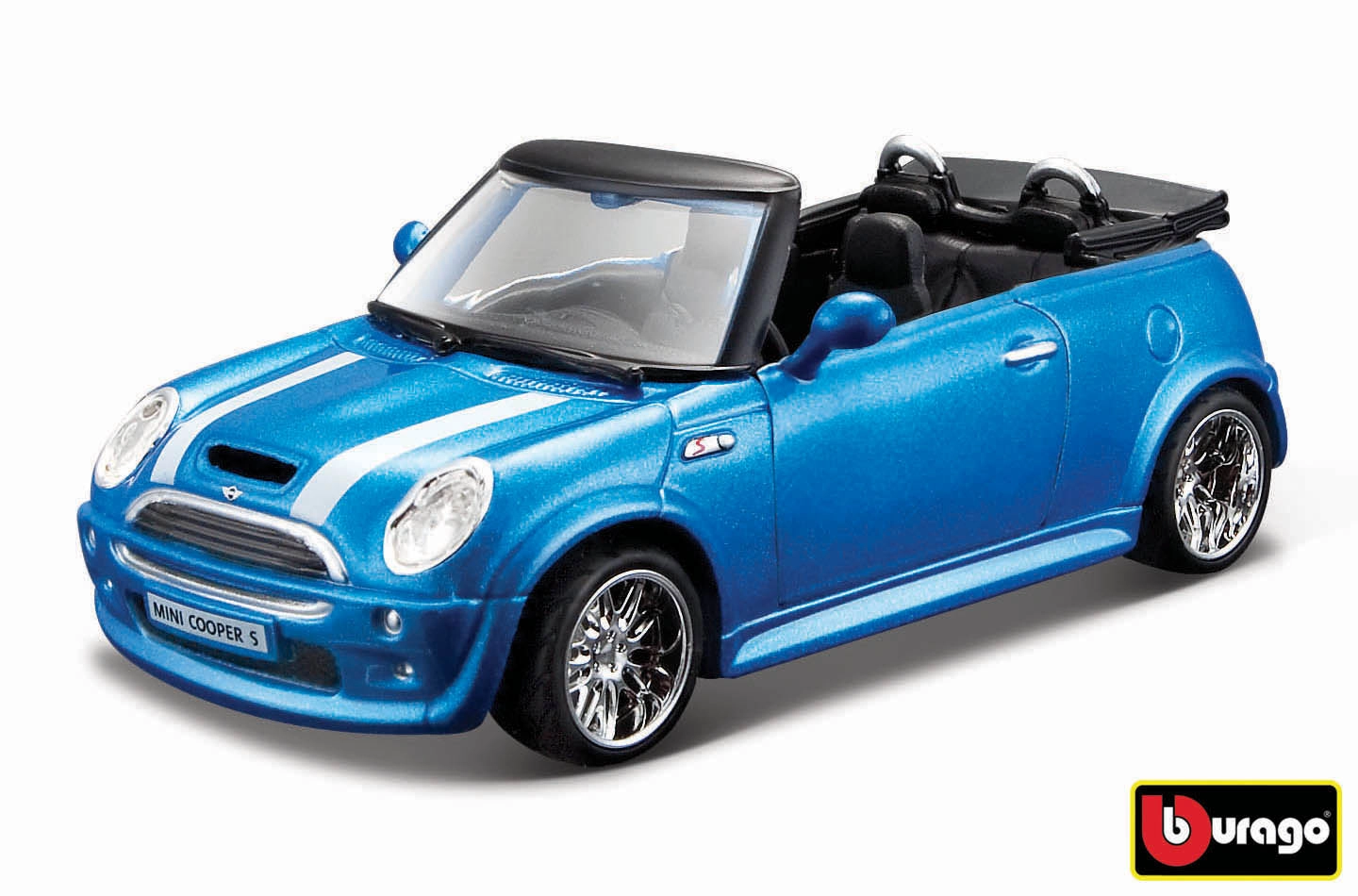 E-shop Bburago Mini Cooper S Cabriolet metalíza modrá 1:32