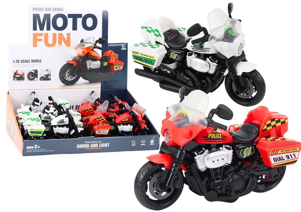E-shop Motocykel Polícia 1:10 Svetlá Zvuky Biely Červený