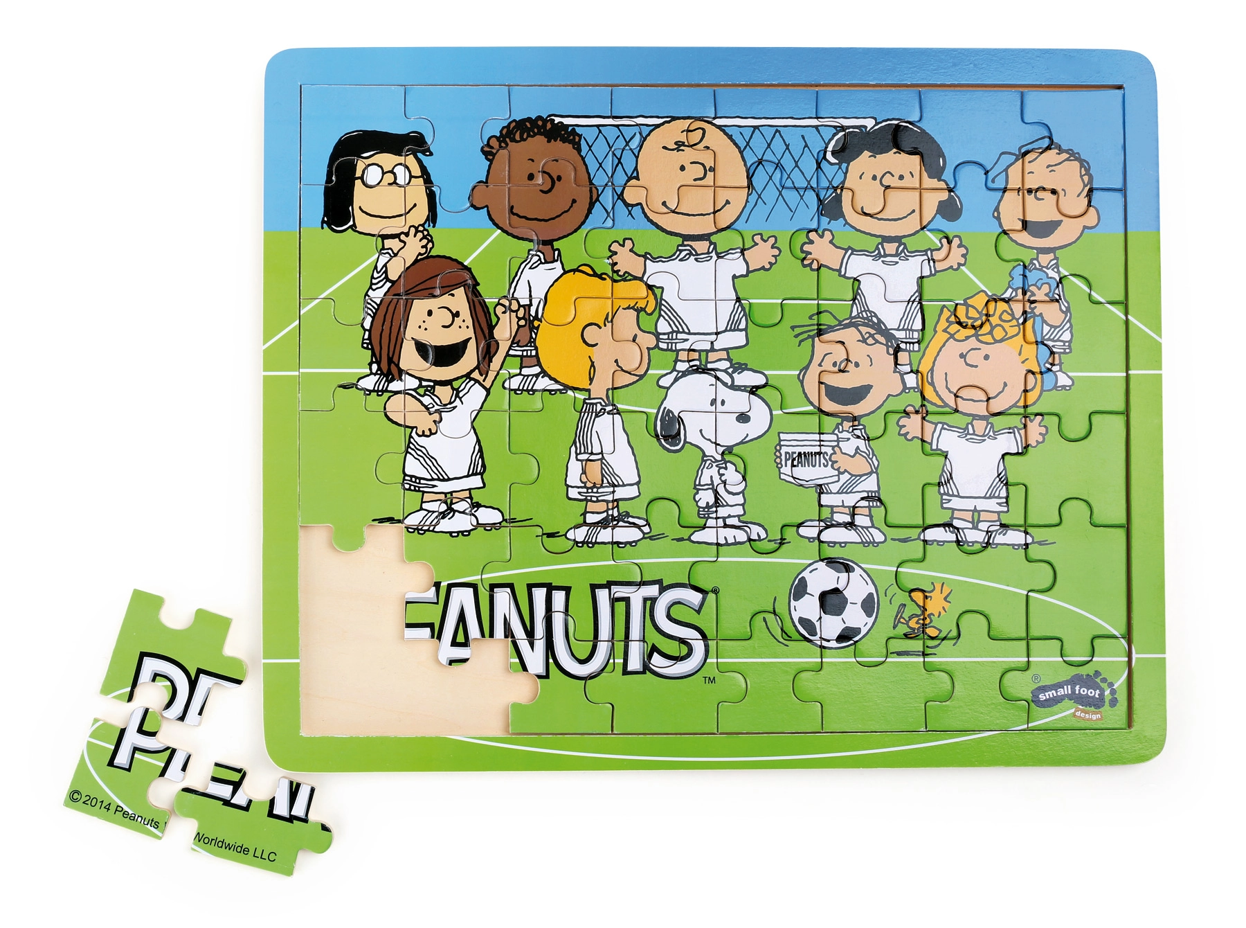Drevené puzzle Snoopy a futbal