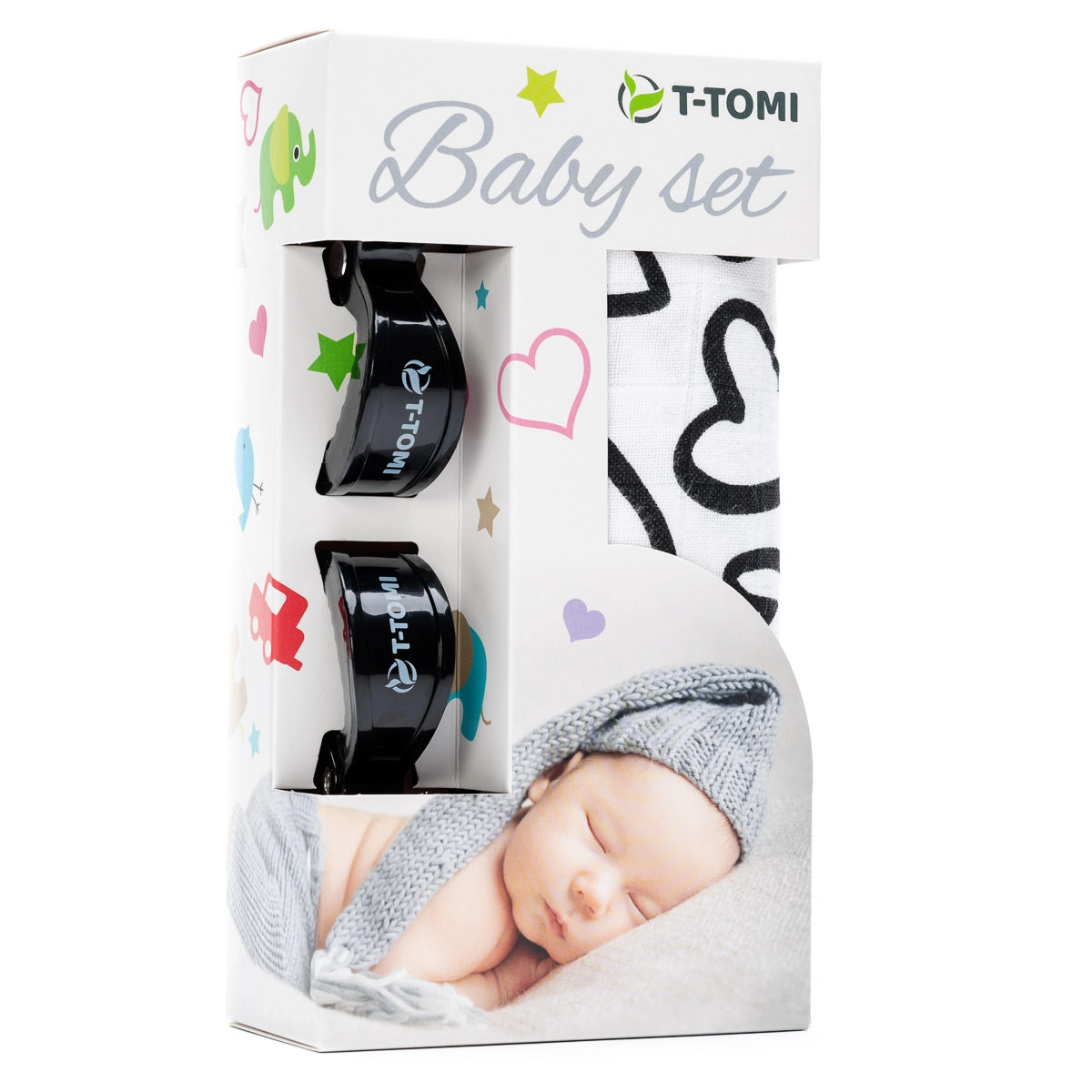 E-shop T-tomi Baby set bambusová osuška hearts / srdíčka pink / růžová 338 Black hearts