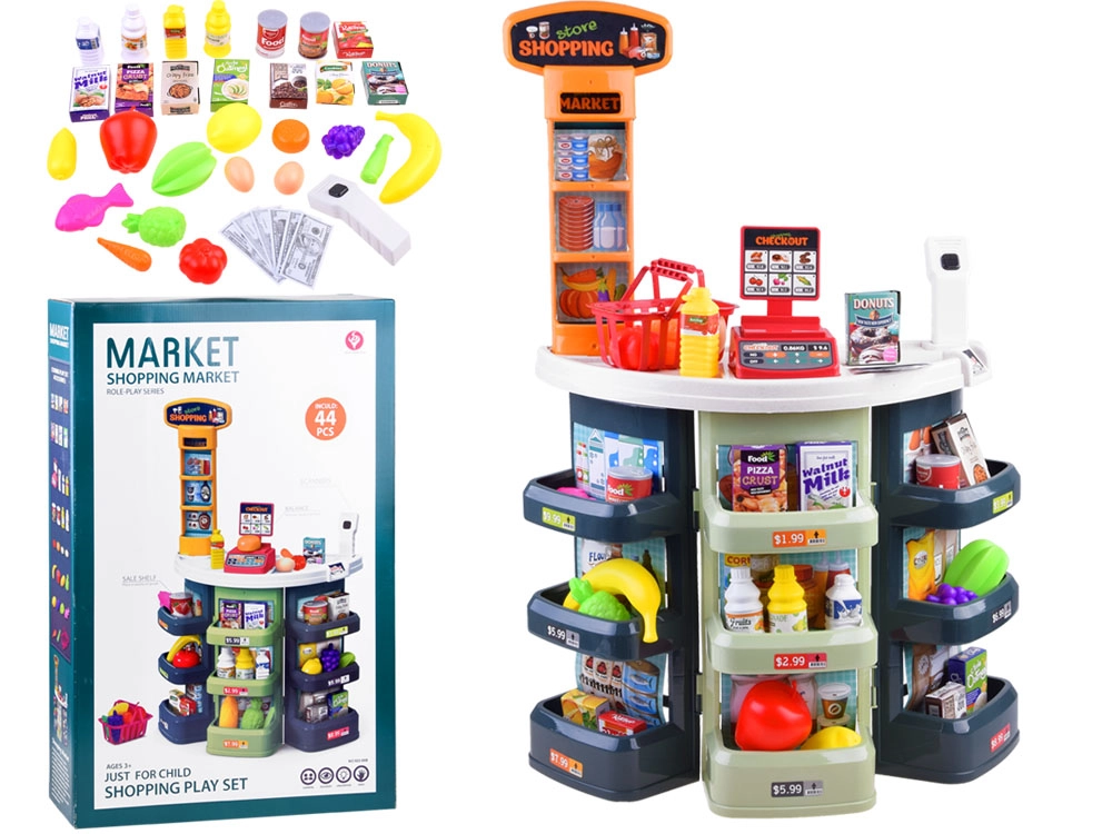 E-shop Detský supermarket s pokladňou a príslušenstvom, 44 dielov