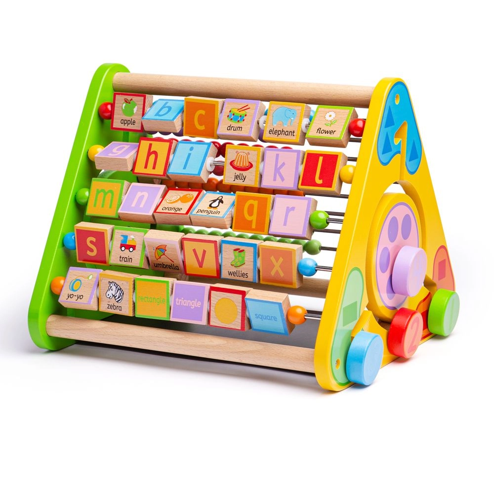 E-shop Bigjigs baby aktívny drevený trojuholník s angličtinou