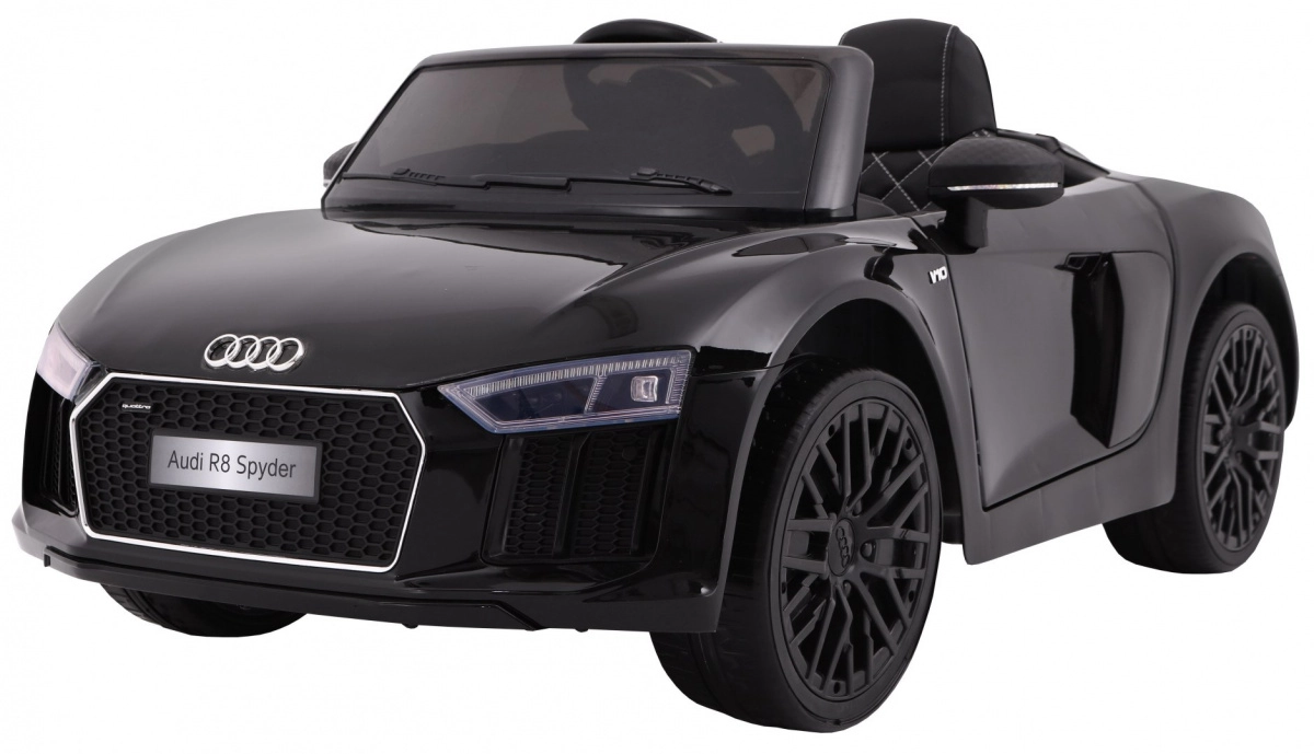 E-shop Detské elektrické auto Audi R8 Spyder čierne s lakom, MP3 rádiom a LED svetlami