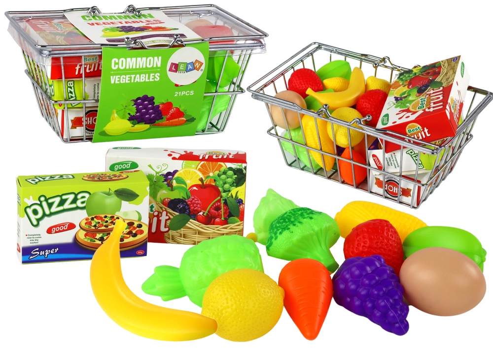 E-shop Detský nákupný košík s potravinami, kovový
