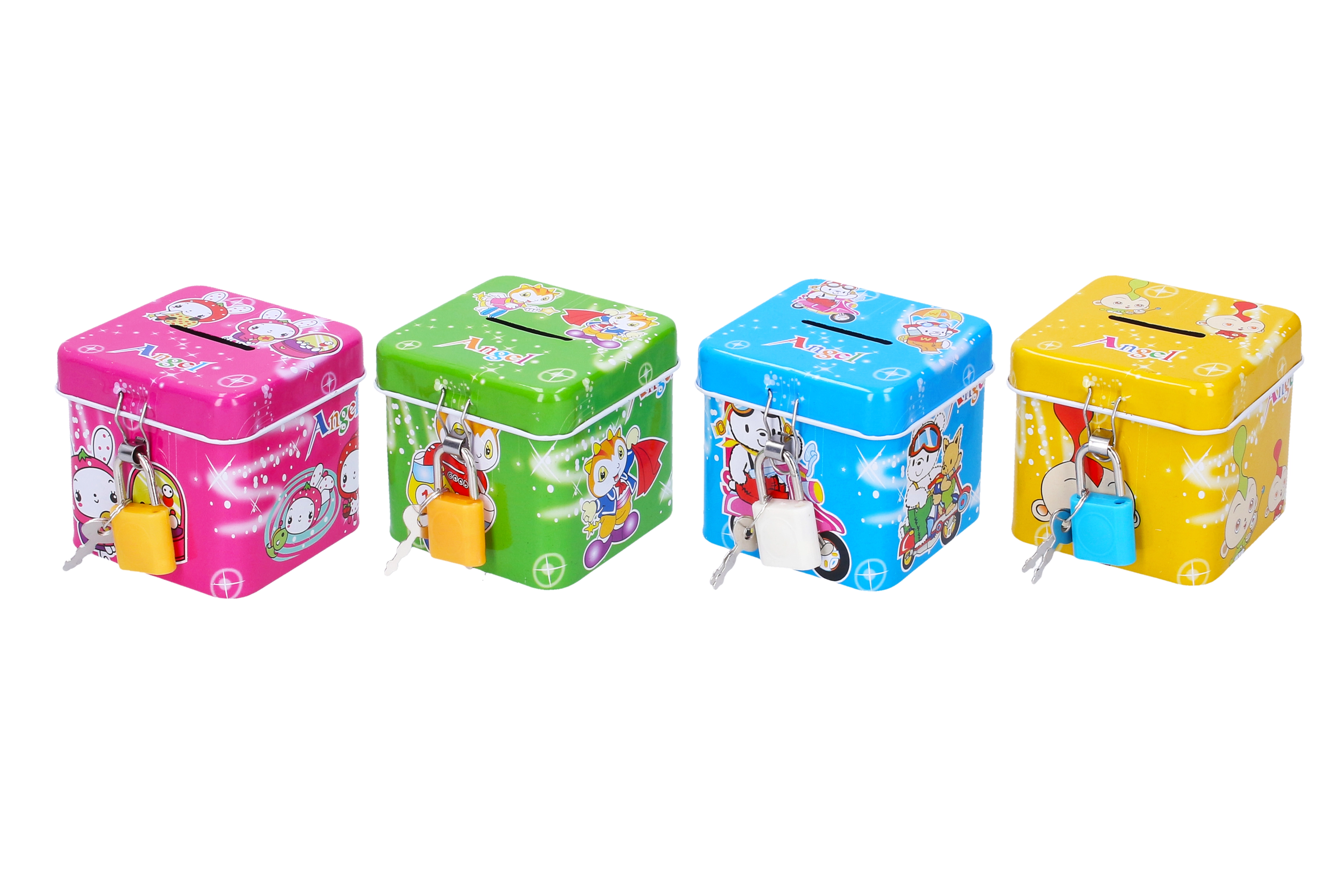 E-shop Teddies Pokladnička se zámkem Plechová kostka