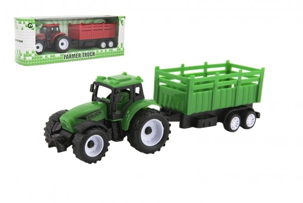 E-shop Teddies Traktor s vlekom plast 21cm na voľný chod 2 farby v krabičke 23x9x6cm