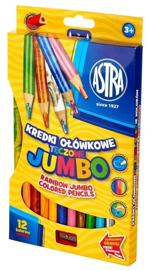 E-shop Astra dúhové jumbo pastelky 12 ks s strúhadlom