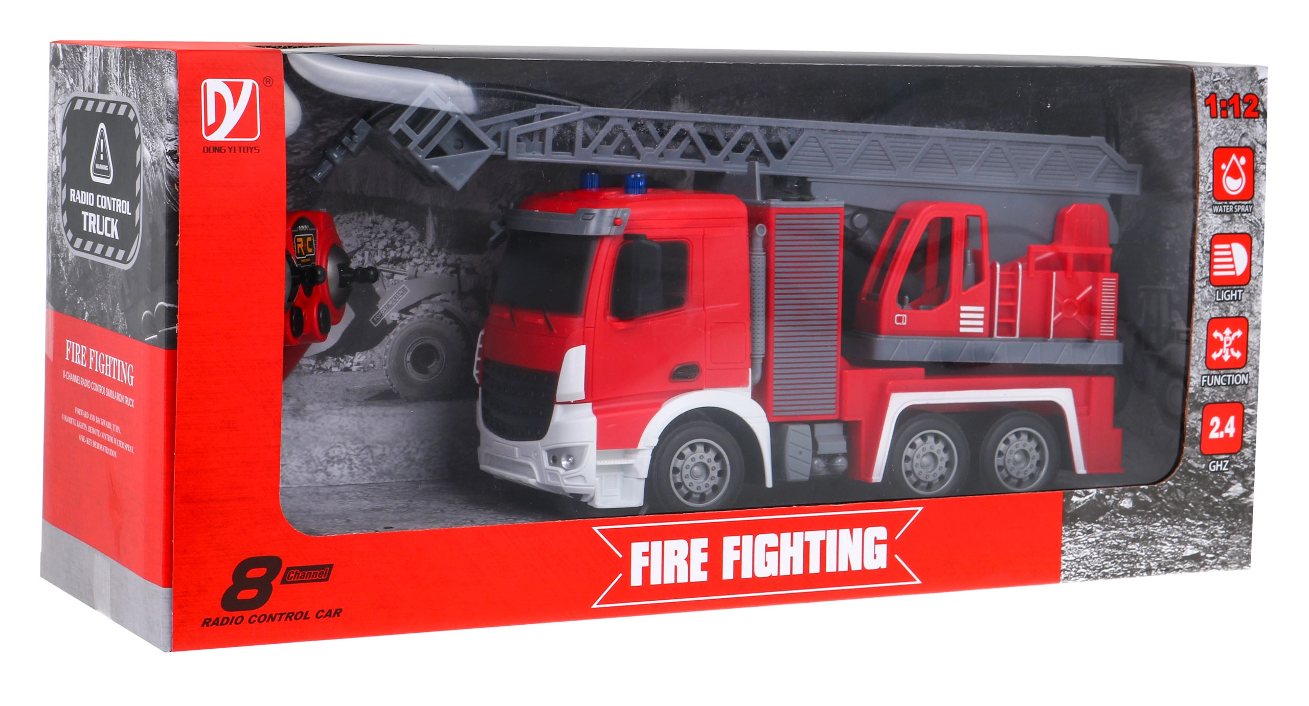 E-shop RC hasičské auto 1:12 s vodnou hadicou a interaktívnymi funkciami pre deti 3+