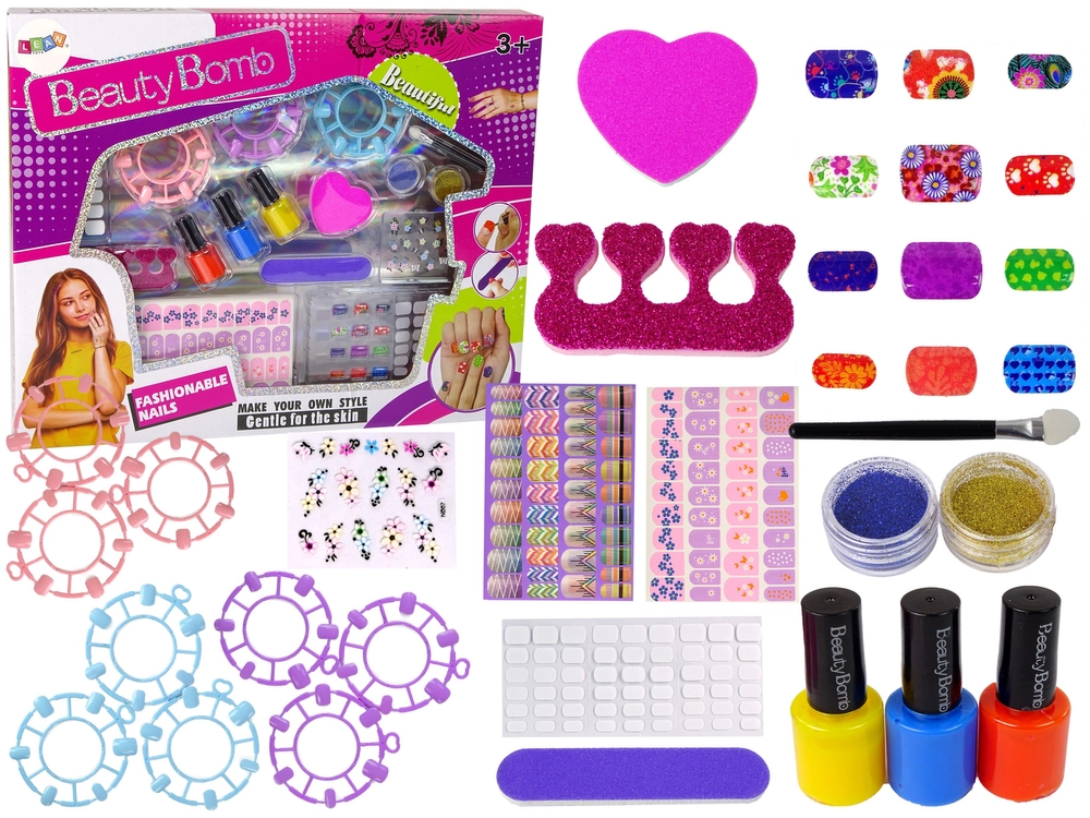 Lean Toys Sada na lakovanie nechtov laky nálepky šablóny trblietky