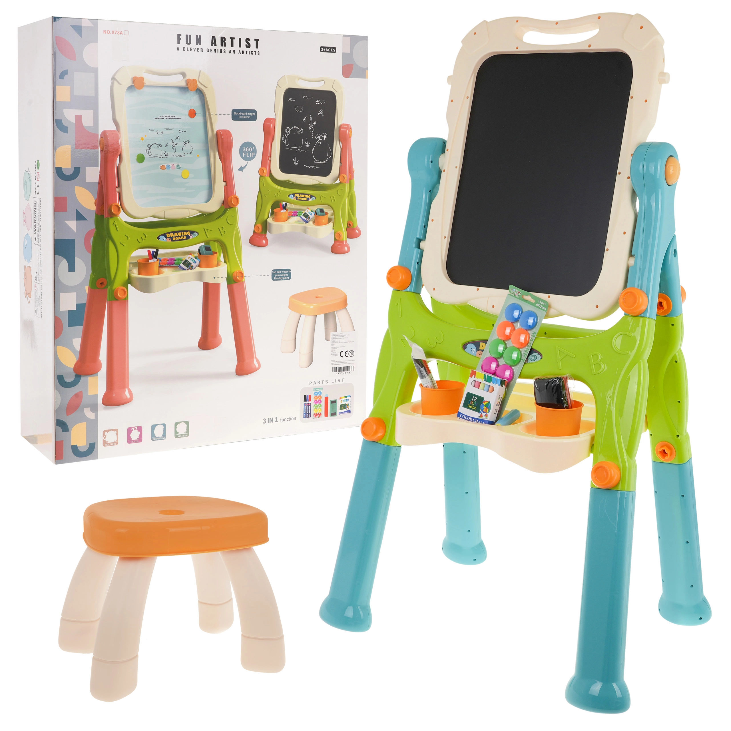 E-shop Detská obojstranná tabuľa na kreslenie so stoličkou 2v1 Inlea4Fun FUN ARTIST