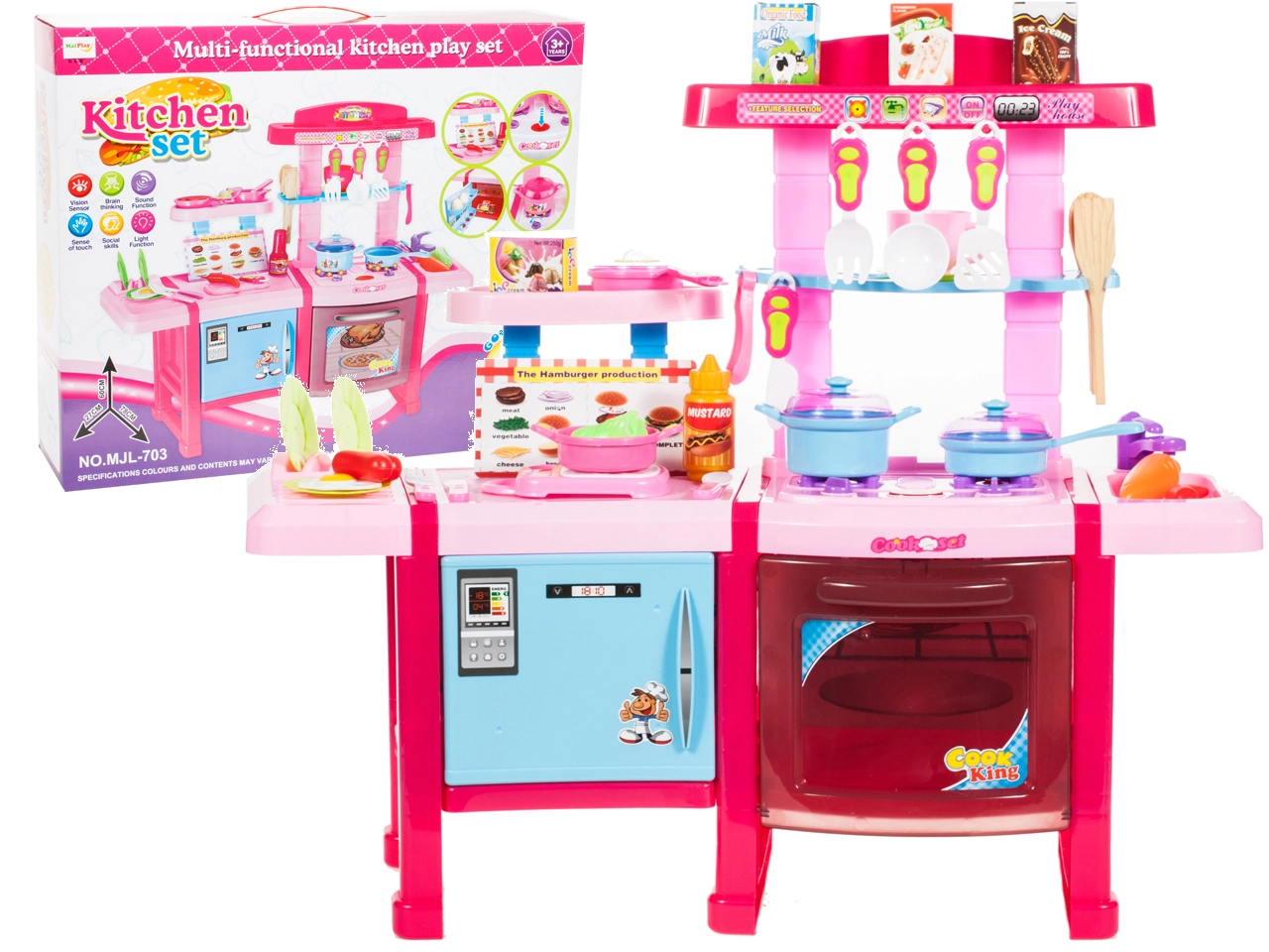 Ružová detská dvojitá kuchynka s doplnkami