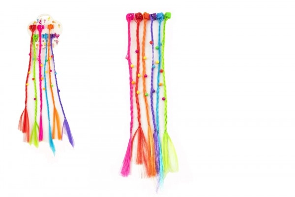 E-shop Teddies Sponky / Štipce do vlasov 6ks plast s farebnými vrkôčiky 30cm 2druhy v sáčku