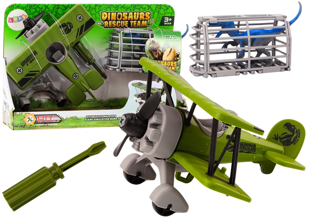 E-shop Lean Toys Lietadlo s klietkou na prepravu dinosaurov, skrutkovač – zelená