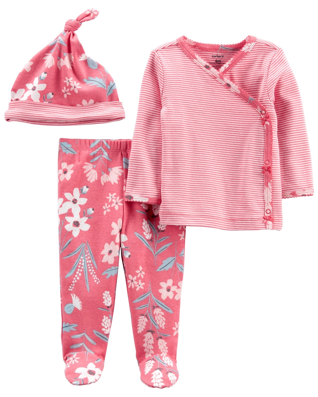 E-shop Carter's set 3dielny polodupačky tričko dl. rukáv zavinovacie čiapka Pink Flower dievča LBB