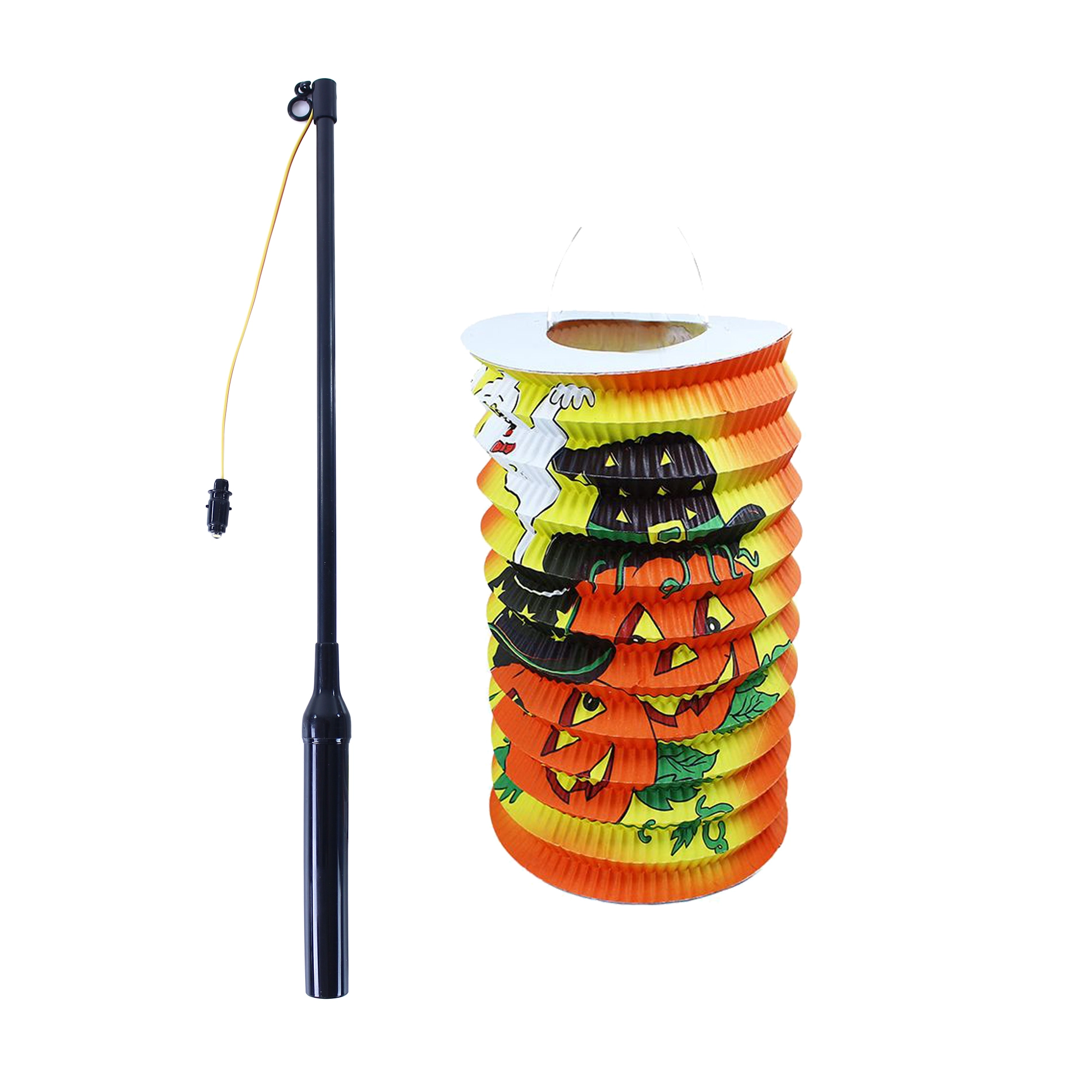 E-shop Lampión tekvica Halloween 15 cm so svietiacou paličkou 39 cm