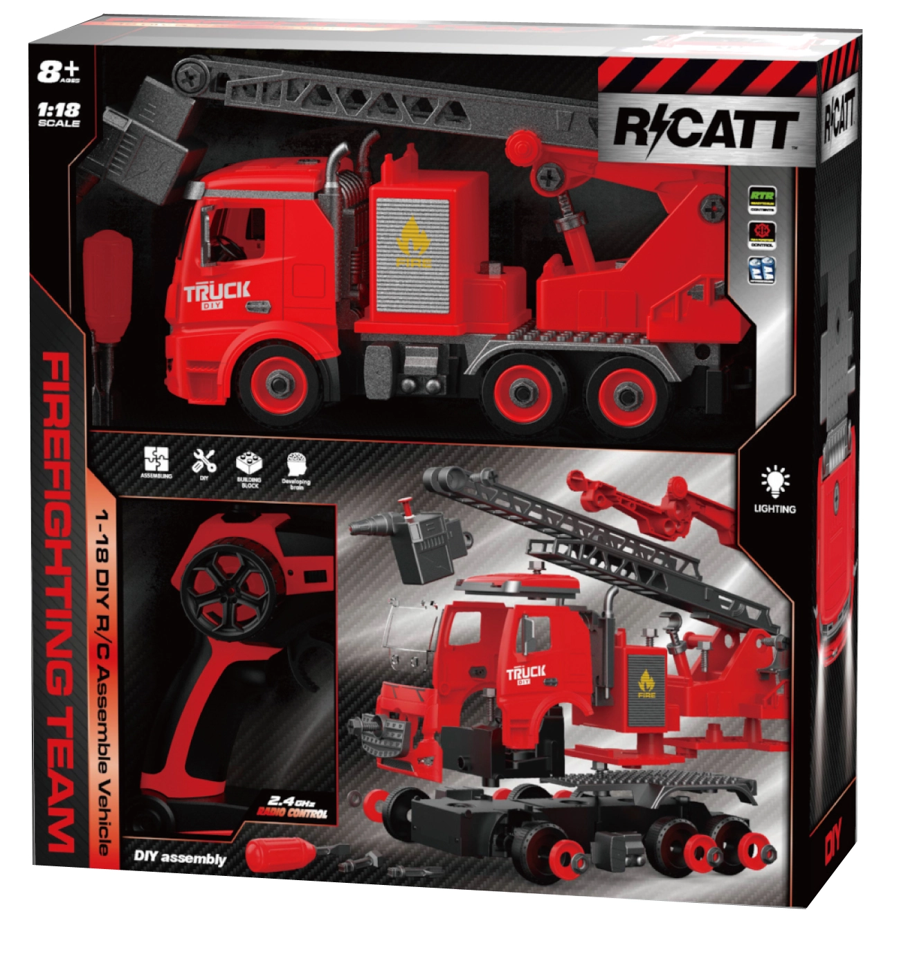 E-shop R/C stavebnica hasičského vozidla 1:18, 74 dielov
