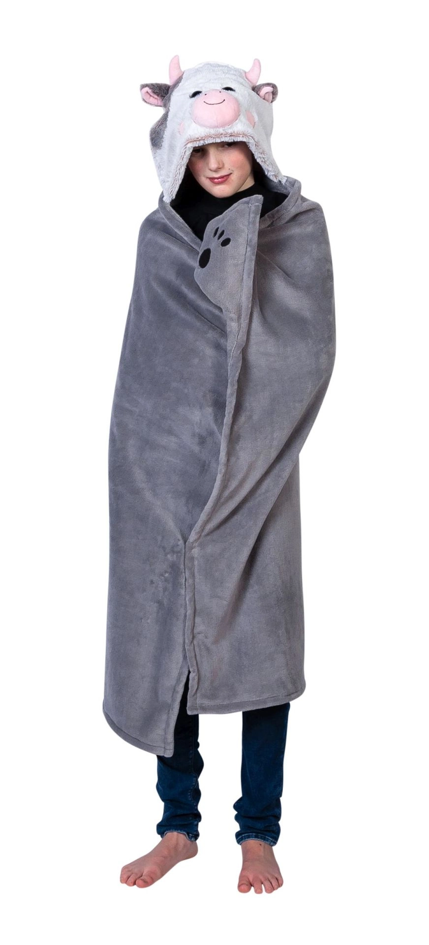 E-shop Cozy Noxxiez Husky hrejivá deka s kapucňou so zvieratkom a labkovými vreckami
