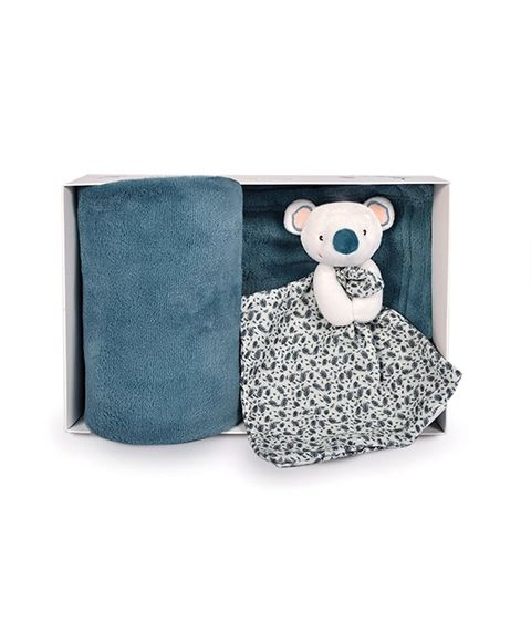 E-shop Deka pre najmenších Yoca le Koala Doudou et Compagnie s plyšovou koalou na maznanie modrá