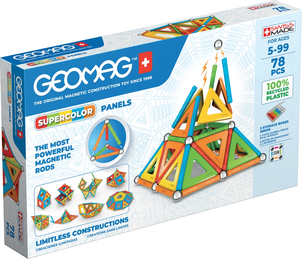 E-shop Geomag Supercolor Panels recyklované magnetické stavebnice 78 dielov