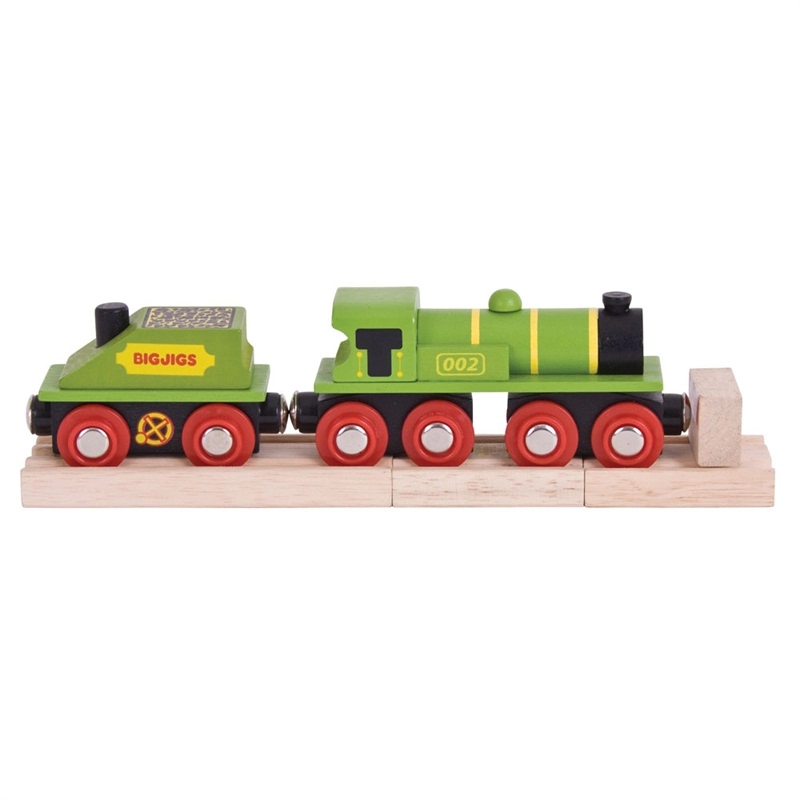 E-shop Bigjigs Rail zelená lokomotíva s tendrom a koľajnicami