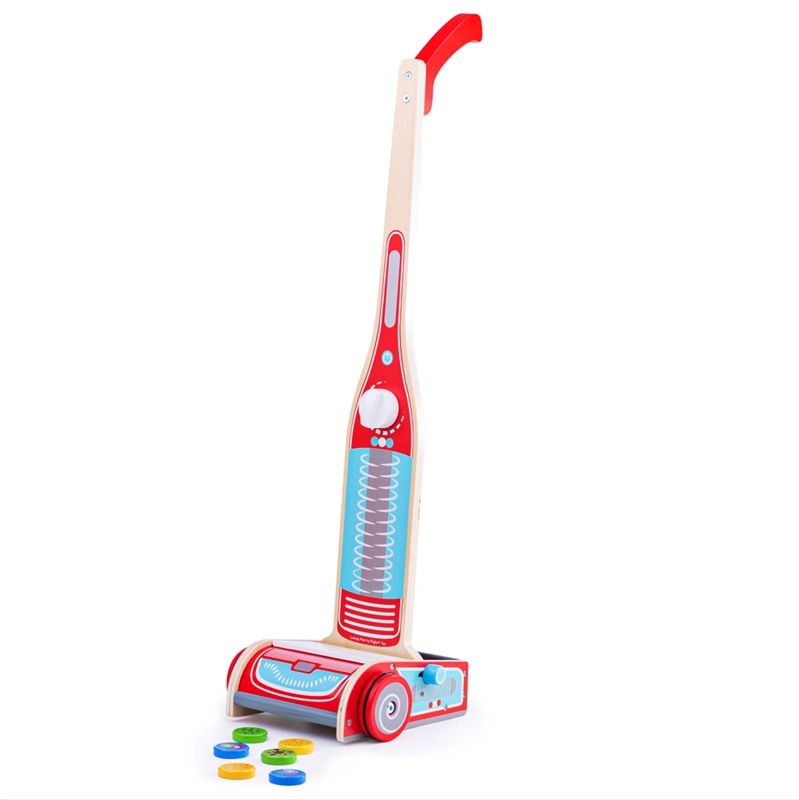 E-shop Bigjigs Toys tyčový vysavač červená