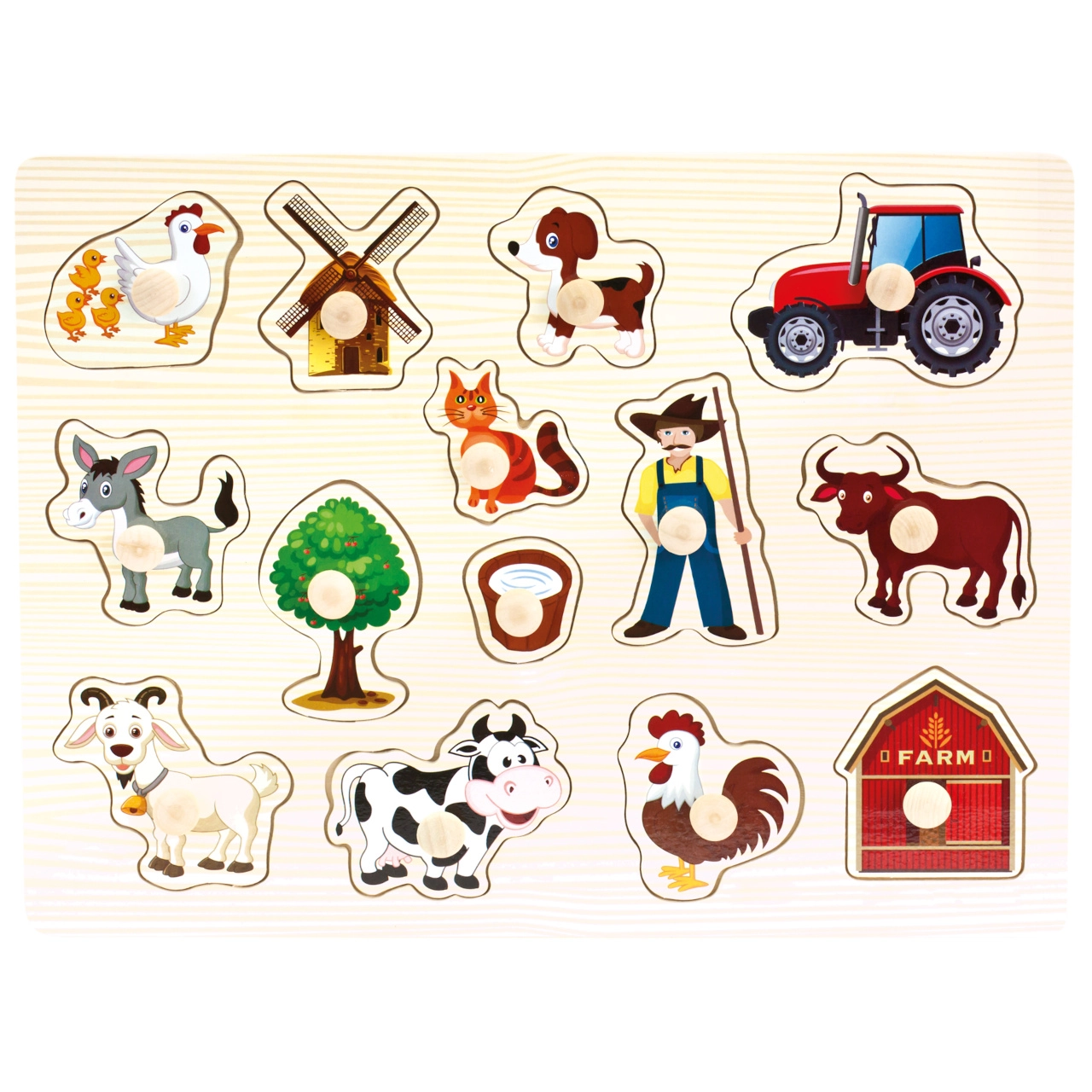 E-shop Bino drevené puzzle farma 14 dielikov