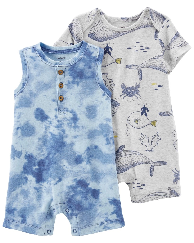 E-shop CARTERS CARTER'S Overal letný krátky rukáv Grey Ocean chlapec LBB 2ks