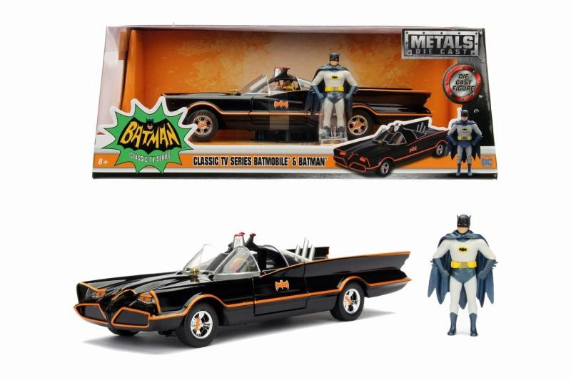 E-shop Dickie Toys Batman 1966 Classic Batmobile 1:24odlievané auto s otváracími dverami vrátane figúrky Batmana253215001