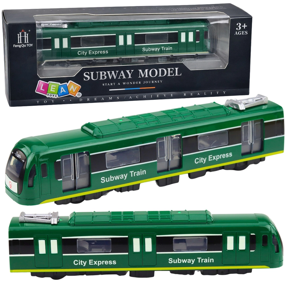 Zelený metro vlak CITY EXPRESS so svetlami a zvukmi, s otváracími dverami