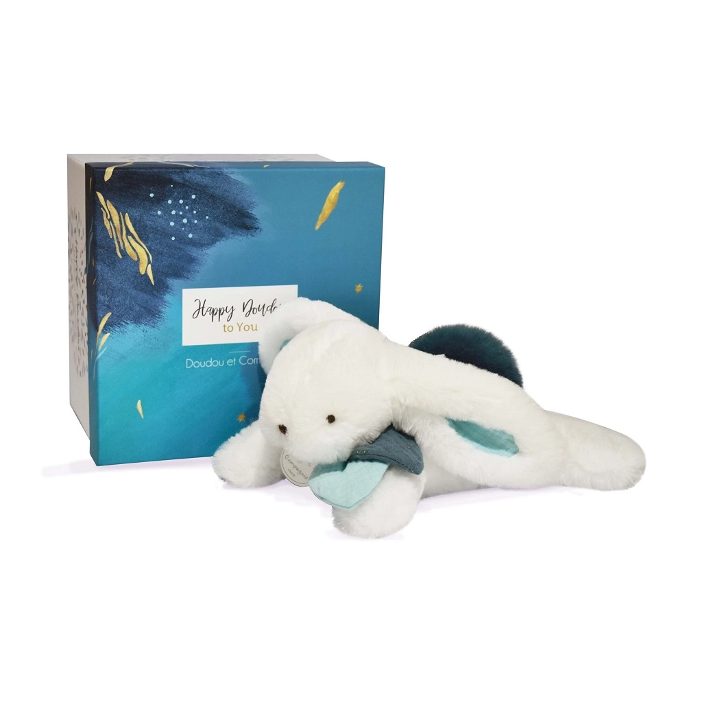 E-shop Doudou zajačik s tmavomodrým brmbolcom 25 cm