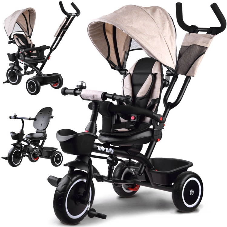 Detský trojkolkový bicykel Tiny Bike 3v1 s prístreškom – Béžová