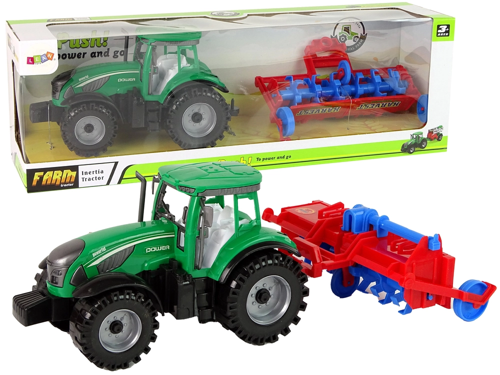 E-shop Lean Toys Zelený traktor s červeným pluhom