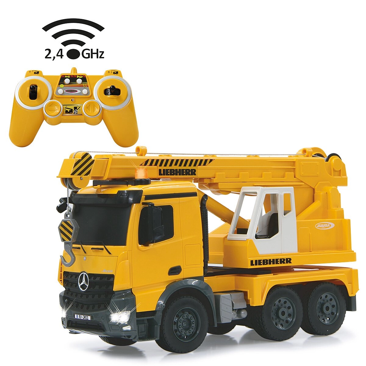 Jamara diaľkovo ovládaný ťažkotonážny autožeriav Mercedes-Benz Arocs Liebherr 1:20 2,4 GHz