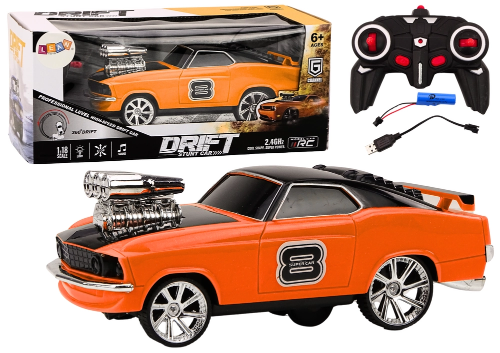 E-shop Lean Toys 18566 RC auto Drift 360 so svetlami a zvukmi – oranžové 1:18