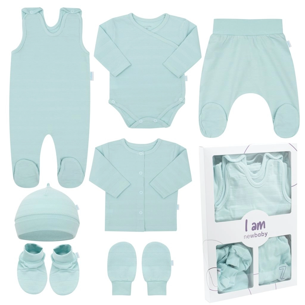 Novorodenecká súprava NEW BABY I AM, mentolová, 0–3 mesiace