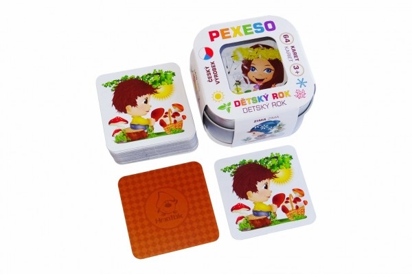 E-shop Pexeso Detský rok – vodeodolné, 64 kariet v kovovej krabičke