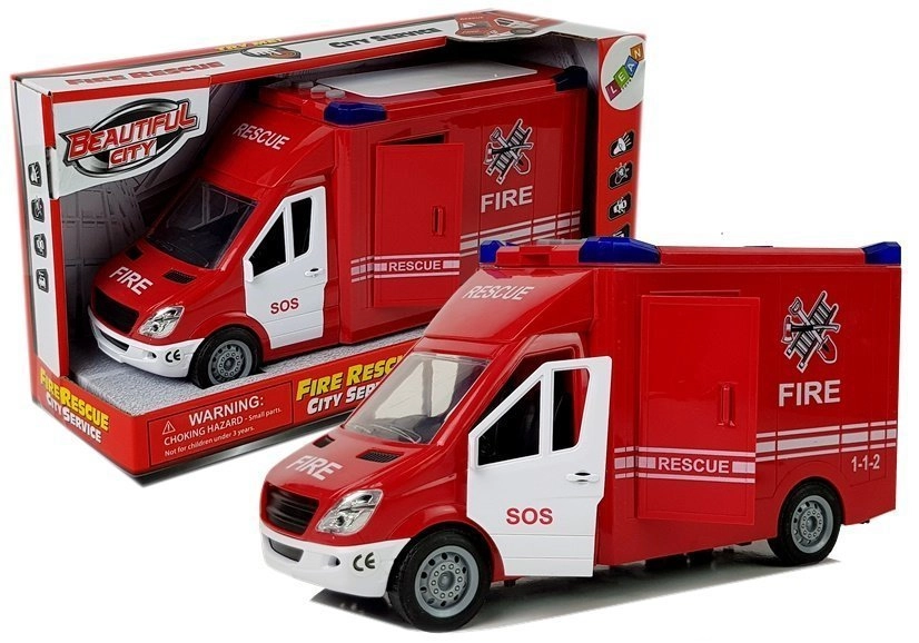 E-shop Lean Toys Hasičské auto s otvárateľnými dverami, na naťahovanie červené