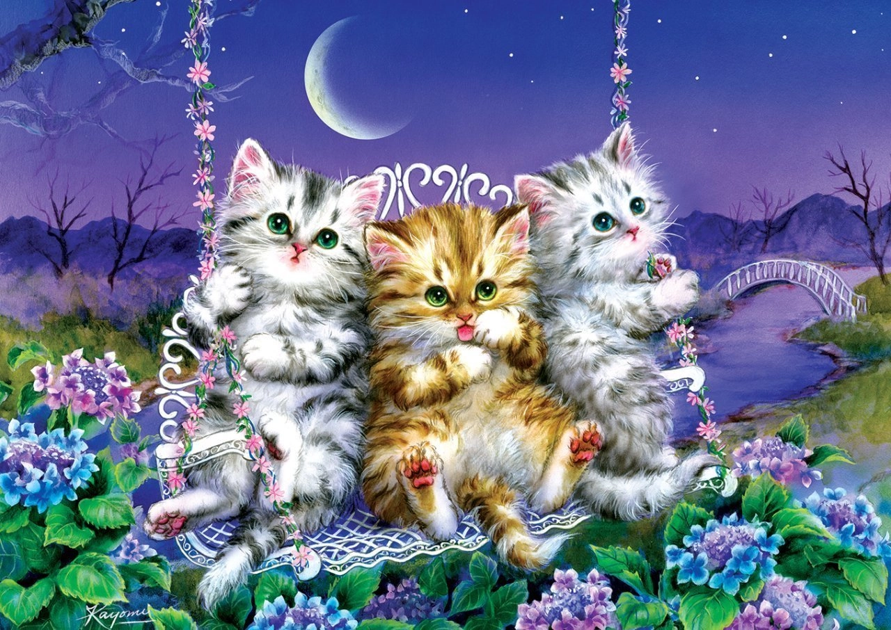 E-shop Puzzle ART PUZZLE Mačiatka na hojdačke 500 dielikov