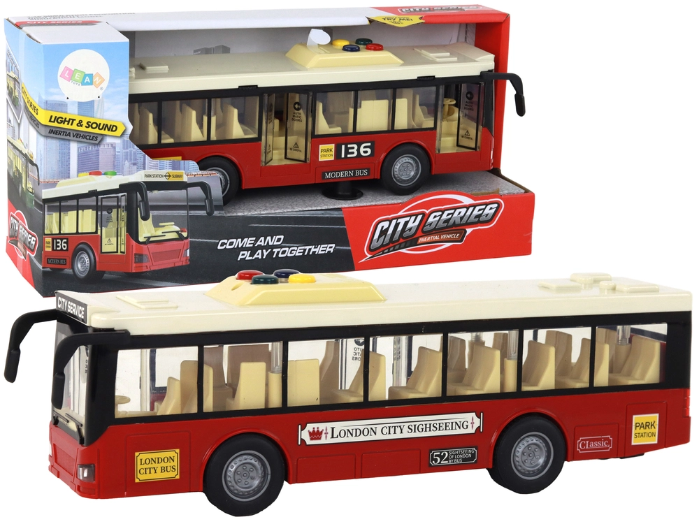E-shop Červený mestský autobus na batérie so svetlami a zvukmi 1:16