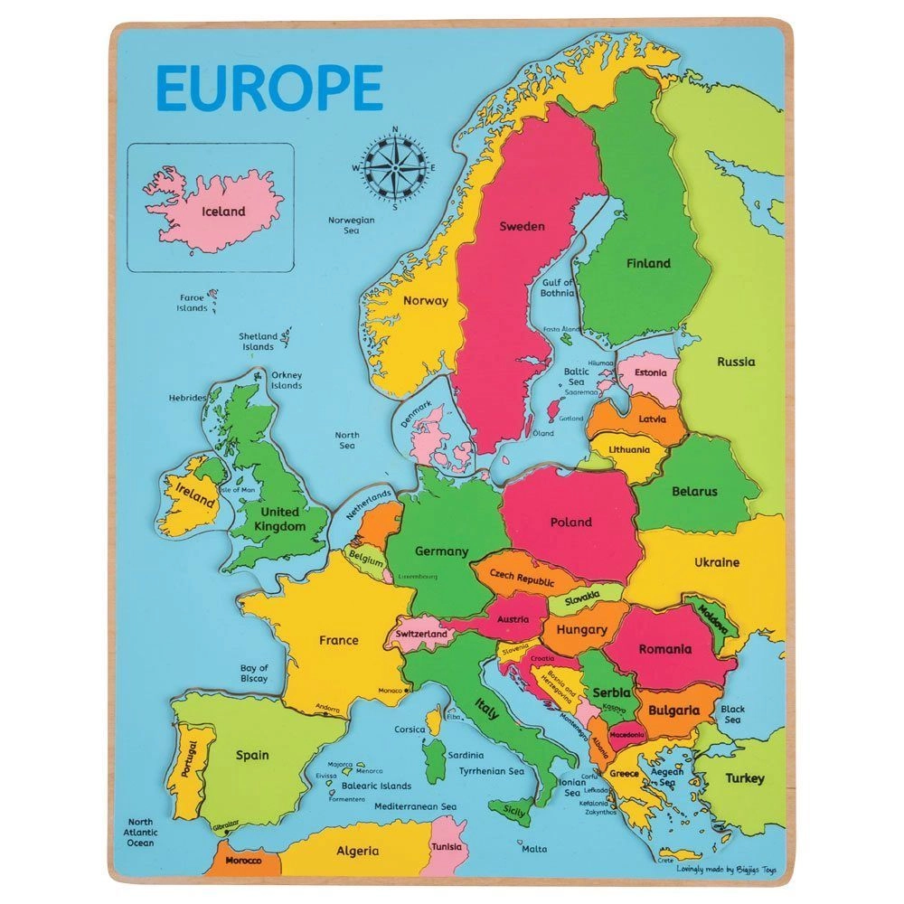 E-shop Bigjigs Toys drevené puzzle mapa Európy, 25 dielikov