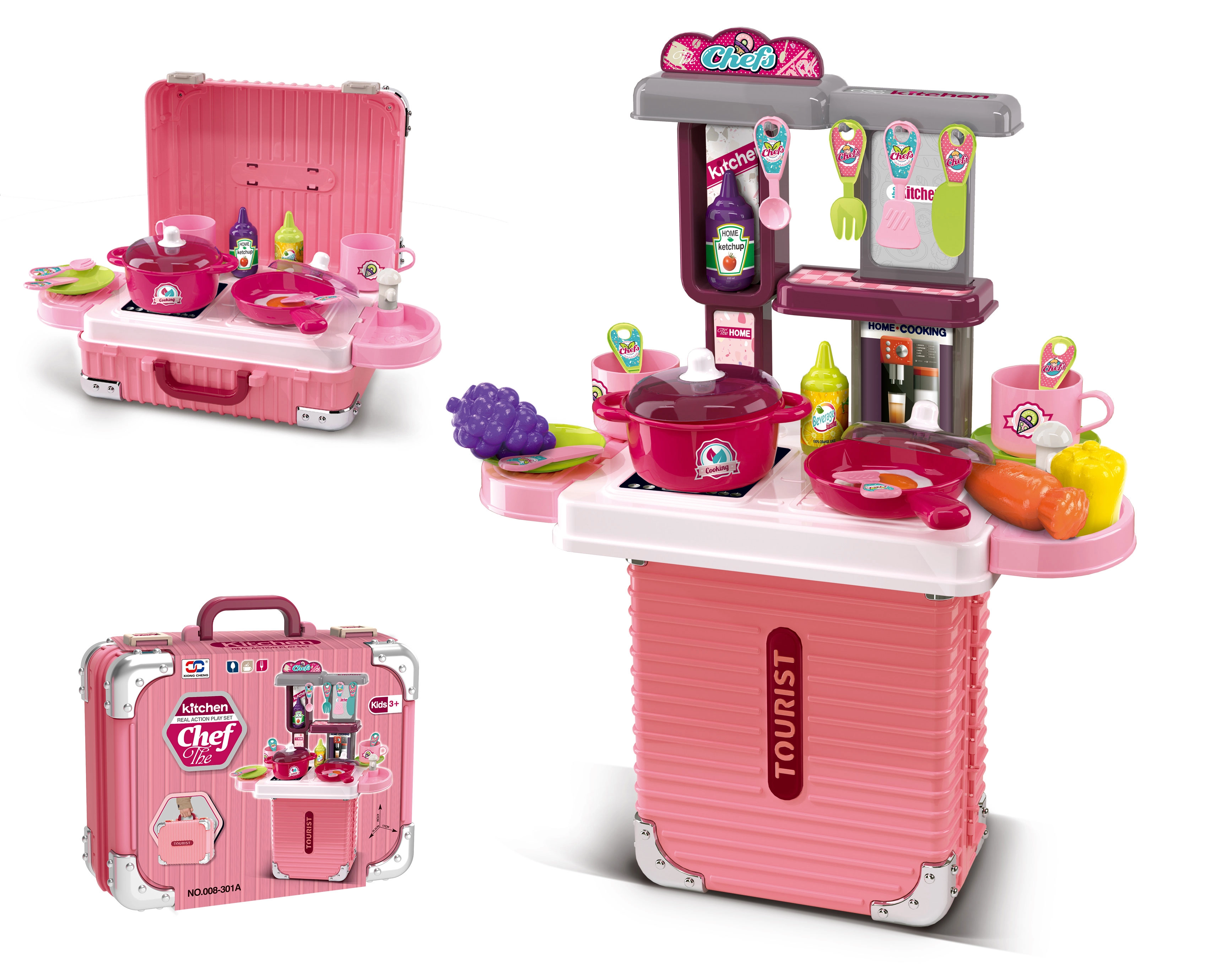 2v1 malý kufrík a kuchynka s príslušenstvom – ružová