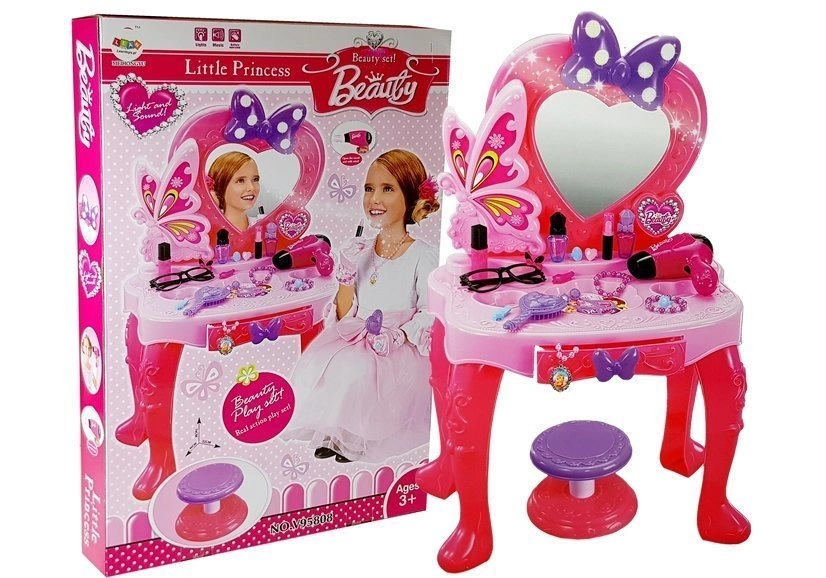 Lean Toys Toaletný stolík so zrkadlom zvukmi svetlom a stoličkou